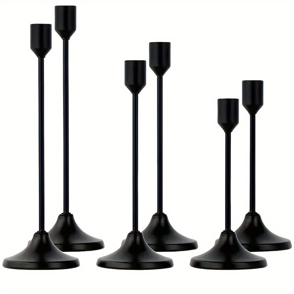 Metal Candlesticks Set of 6 ¨C Taper Candle Holders for Wedding Centerpiece, Christmas, Halloween, Thanksgiving, Hanukkah, Easter & Romantic Candlelight Dinner Table Decor, Assorted Sizes, 3 Finishes