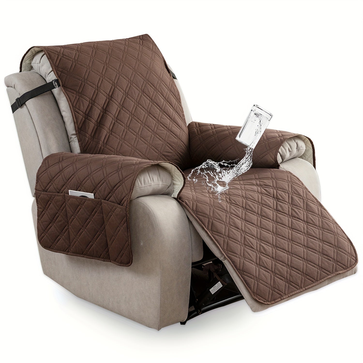 Recliner Chair Cover Waterproof Dual-Layer with Side Pockets Non-Slip Scratch Resistant Machine Washable Pet Protection 11 Colors