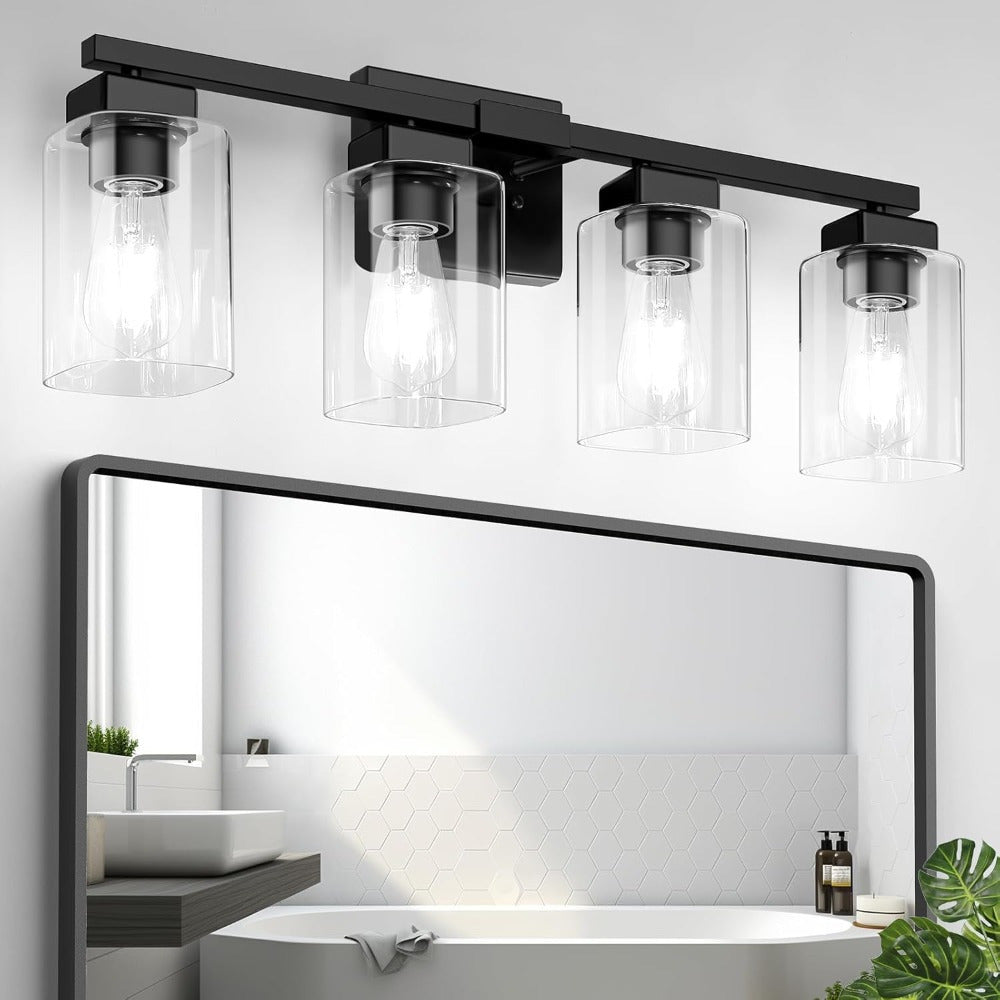 Modern Black Vanity Light Bar Wall Sconce Bathroom Fixture 3 4 5 Light Over Mirror Bedroom Hallway Living Room Hard-Wired Reversible Glass Shade