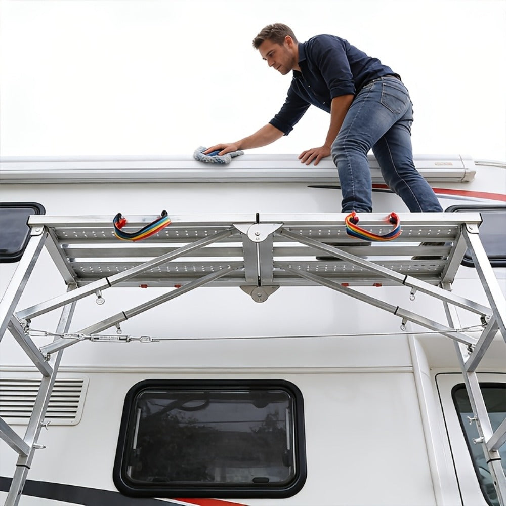 Folding Scaffold Step Stool Adjustable Height 39-79¡± Portable Steel Work Platform 1300 lb Capacity for Home Renovation Painting Car Washing RV Cleaning