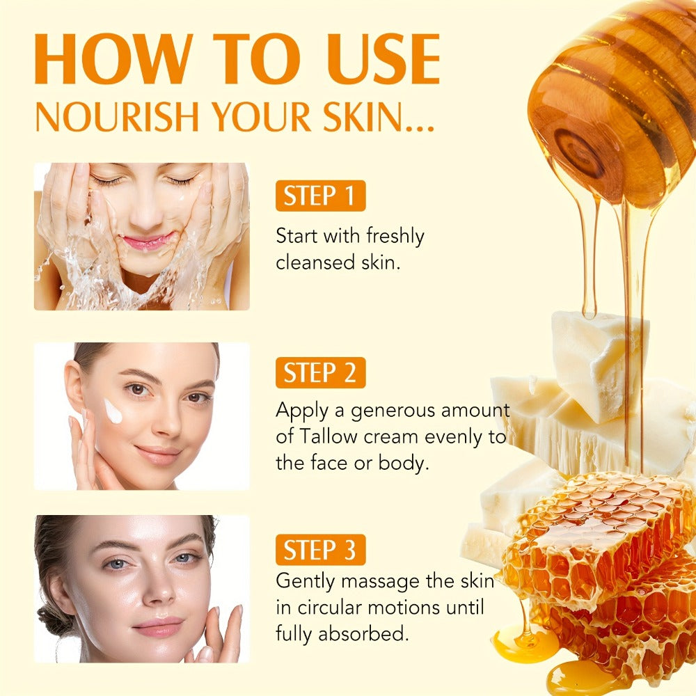 Whipped Tallow Cream 120g Grass-Fed Beef Tallow Honey Beeswax Moisturizing Face Body Hand Cream All Skin Types No Artificial Fragrance Skin Barrier Support