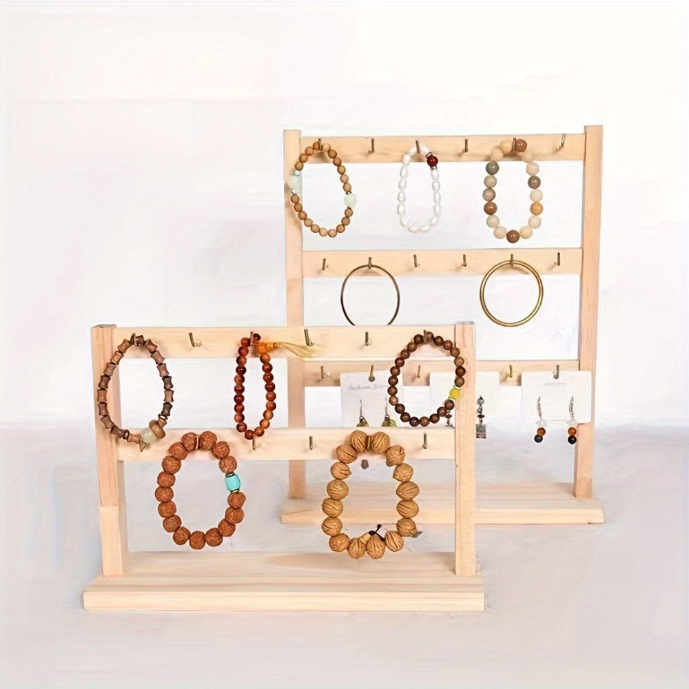 Jewelry Display Stand Multi-Layer Wooden Earring Holder Rack with Hooks Desktop Organizer for Earrings Bracelets Necklaces Keychains Jewelry Tower Storage