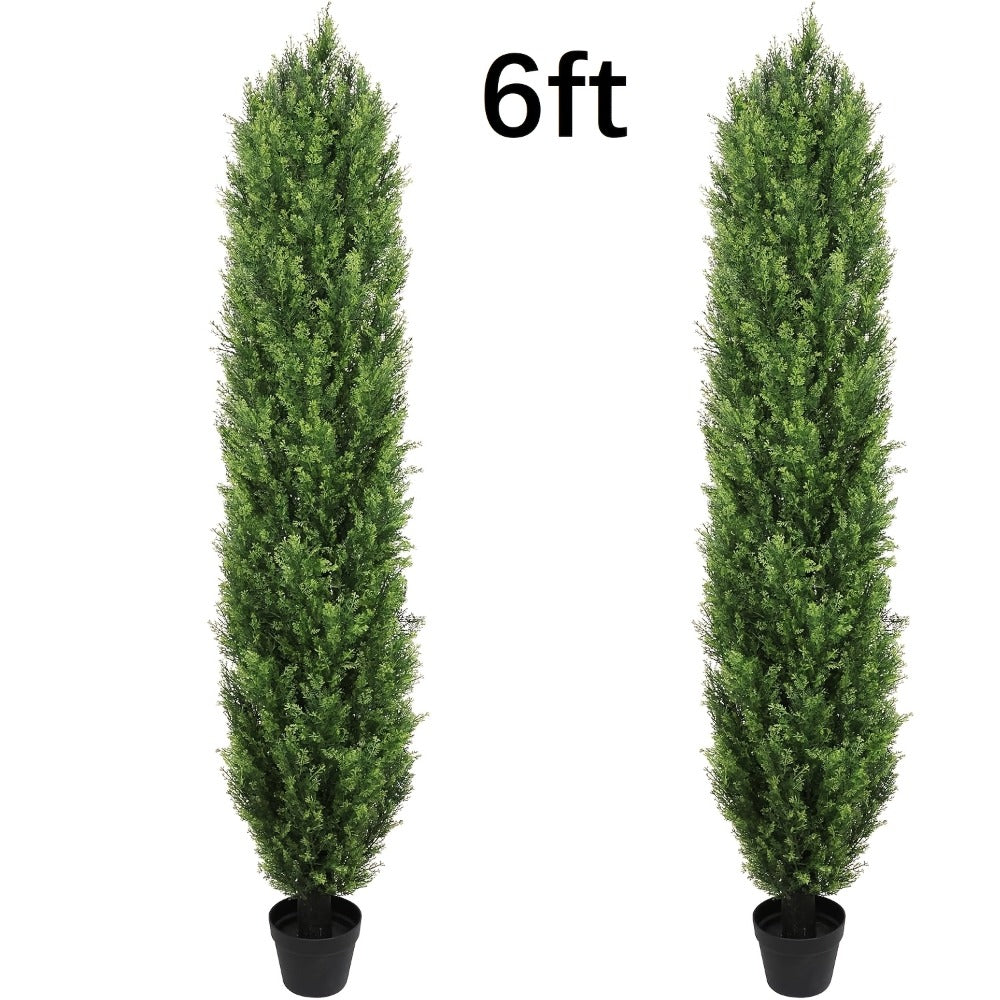 Artificial Cedar Topiary Trees 2 Pack UV Resistant Faux Greenery for Indoor Outdoor Patio Garden Office Entryway Decor 4FT 5FT 6FT