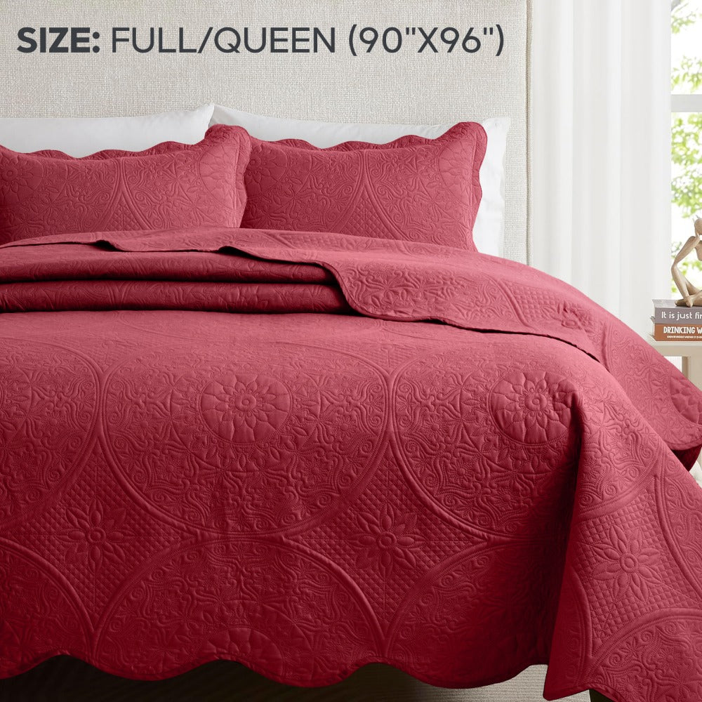 Quilted Bedspread Set 3 Piece ¨C Soft Floral Coverlet with Pillow Shams, Lightweight Breathable Quilt for Bedroom & Guest Room, All Season Bed Cover