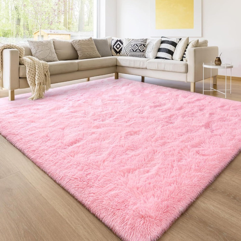 Pink Soft Shaggy Area Rug for Living Room Bedroom Non-Slip Fluffy Carpet Thickened Moisture Resistant Easy Clean Home Decor