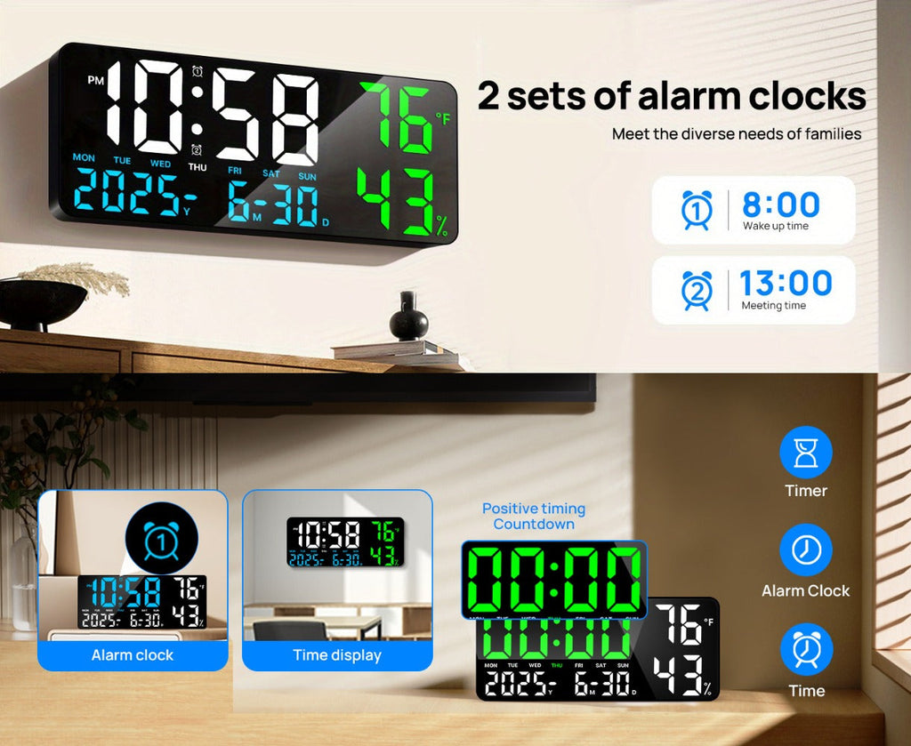 Large Digital Wall Clock with Remote Control ¨C 14.6¡± LED Display Dual Alarm Clock with Night Light, Temperature, Humidity, Date & Week ¨C RGB Color-Changing Bedroom & Living Room Clock Gift for Elderly