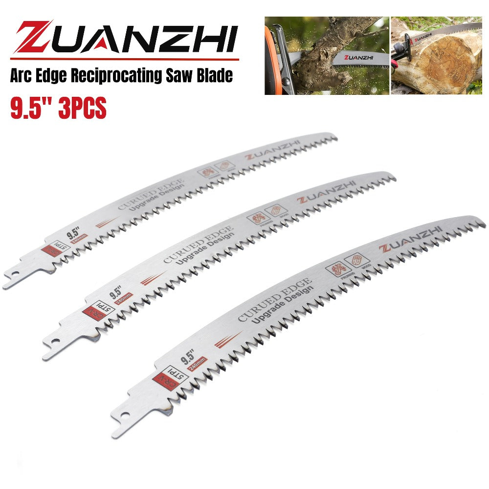 Reciprocating Saw Blade Pruning Arc Edge 3 Pack 6TPI Japanese Teeth CR-V Ultra Hardened for Wood Pruning Tree Trimming Wood Cutting 1/2 Inch Shank 9.5 12 15 Inch Options