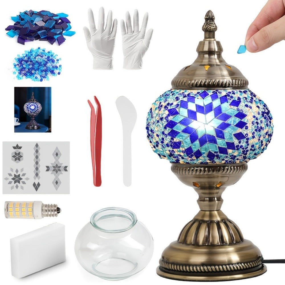 Moroccan Table Lamp Handmade DIY Turkish Lamp Dimmable Glass Metal Brass Bohemian Bedside Night Light with Remote for Bedroom Living Room Office Vintage Boho Home Decor Gift Multiple Colors