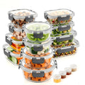 Glass Meal Prep Containers 24-Piece with Lids 12 Containers 12 Lids Leak-Proof Airtight Food Storage Microwave Oven Dishwasher Refrigerator Safe Bento Lunch Box Grey