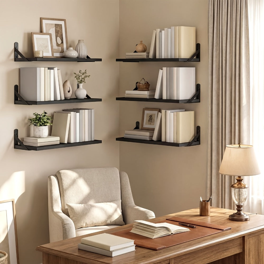 Floating Shelves for Wall ¨C 3 or 6pcs Heavy Duty Farmhouse Wall Shelves for Bedroom, Bathroom, Living Room & Kitchen Decor ¨C Long Ledge Shelf for Storage & Display (Multiple Colors & Sizes)