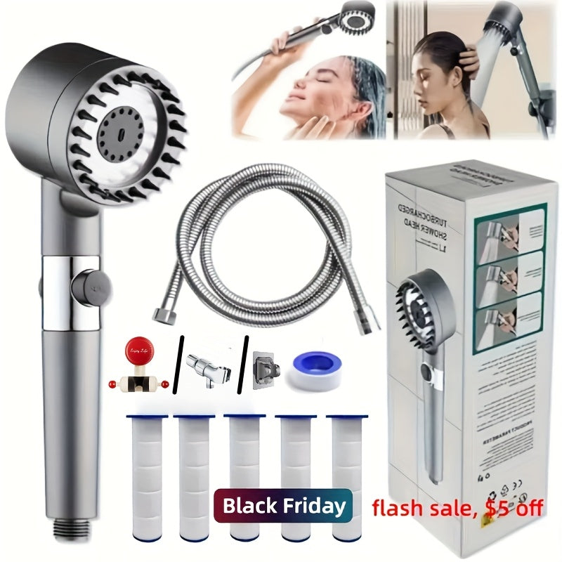 Filtered Shower Head Set 9-Piece 3-Stage Adjustable High Pressure Handheld Shower Head with Filter | Wall Mounted Rainfall Shower Combo with 59-Inch Hose 5 Replacement Filters Painted Surface