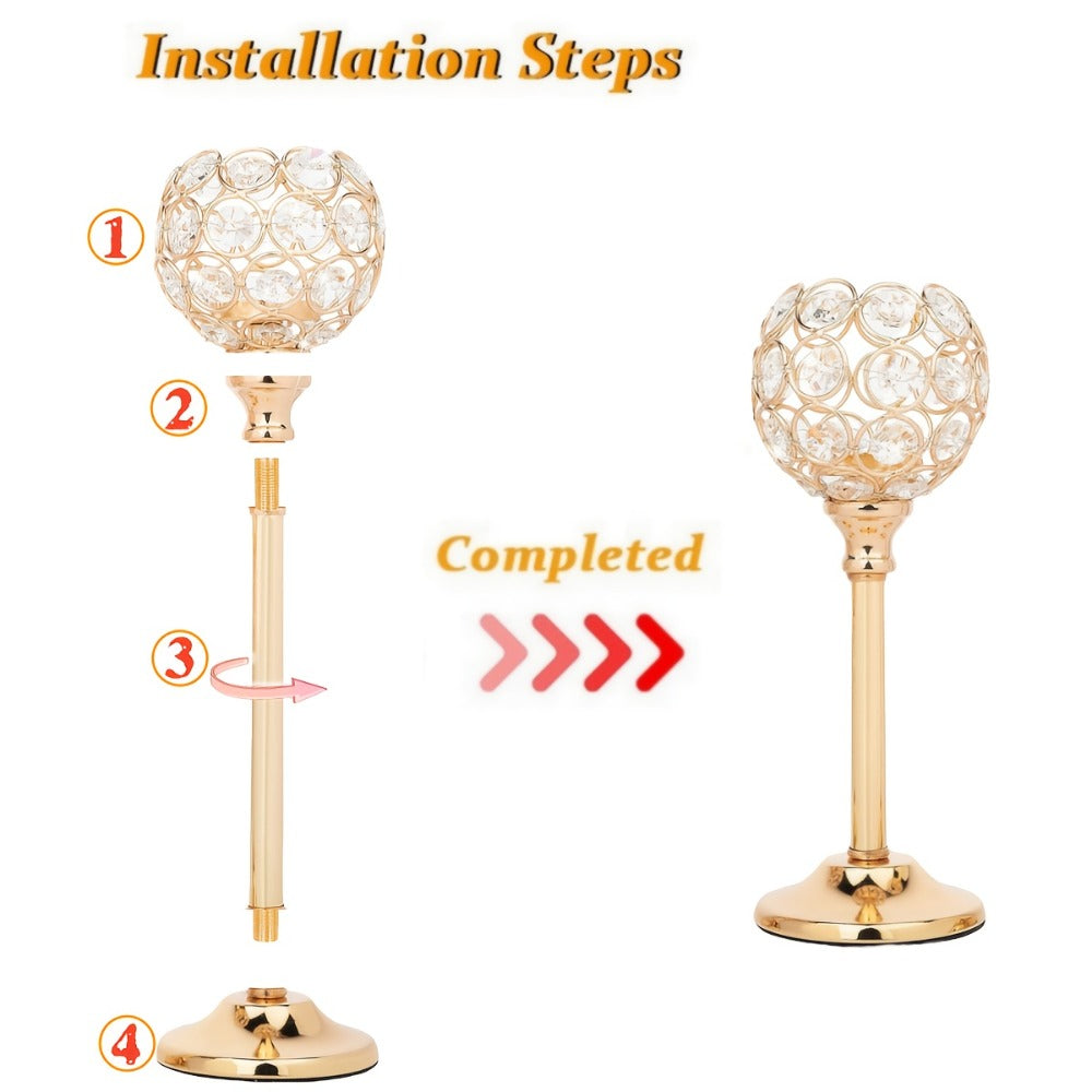 Crystal Candelabra Centerpiece ¨C Gold & Silver Taper Candle Holders for Wedding, Anniversary, Candlelit Dinner, Birthday & Party Table Decor, Home & Hotel Decoration, 3-Pack & 6-Pack (Candles Not Included)