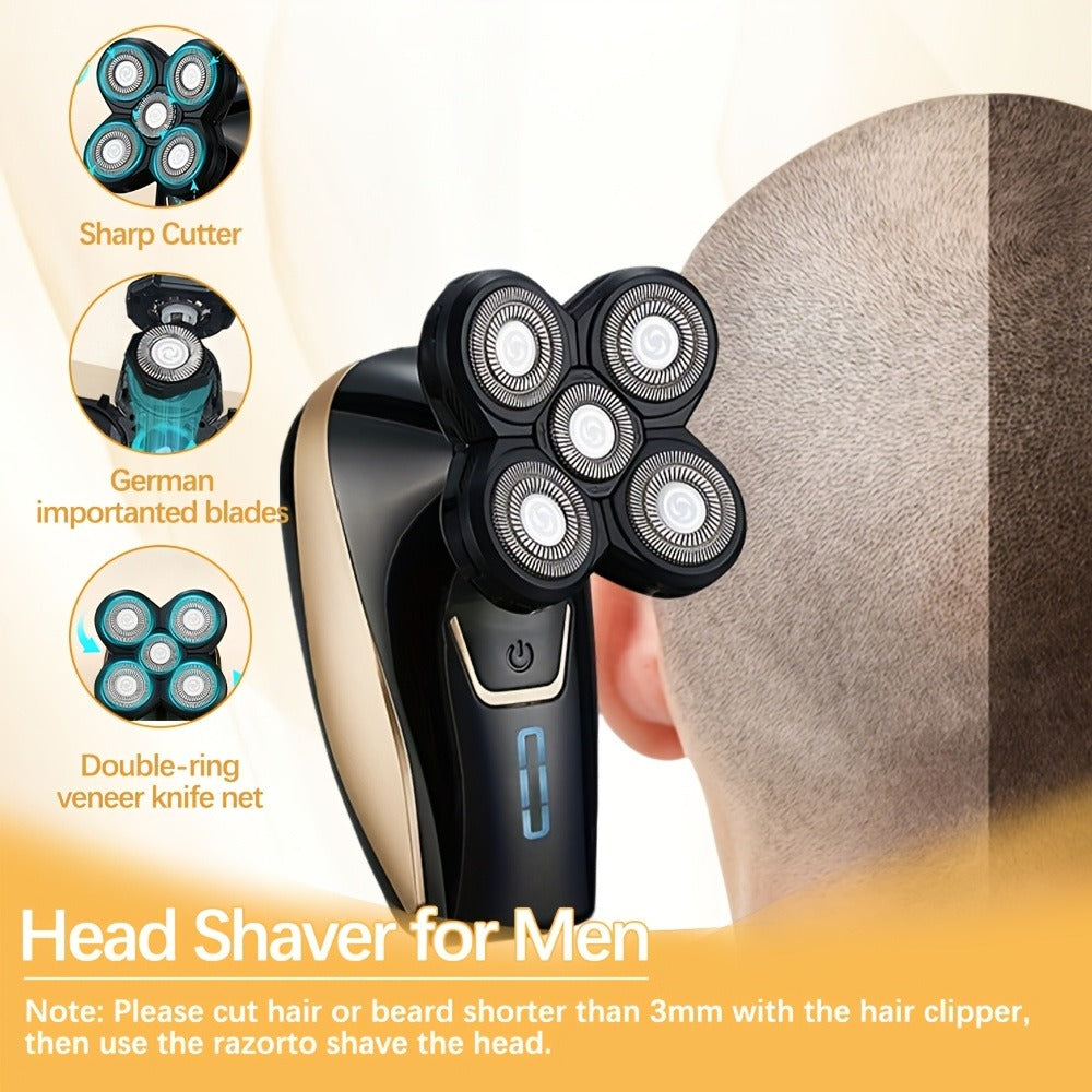 Bald Head Shaver for Men - Rechargeable Electric Razor for Bald Head & Beard Grooming, Multi-Functional Sensitive Skin Shaving Tool, Portable Professional Electric Shaver for Home & Travel Use