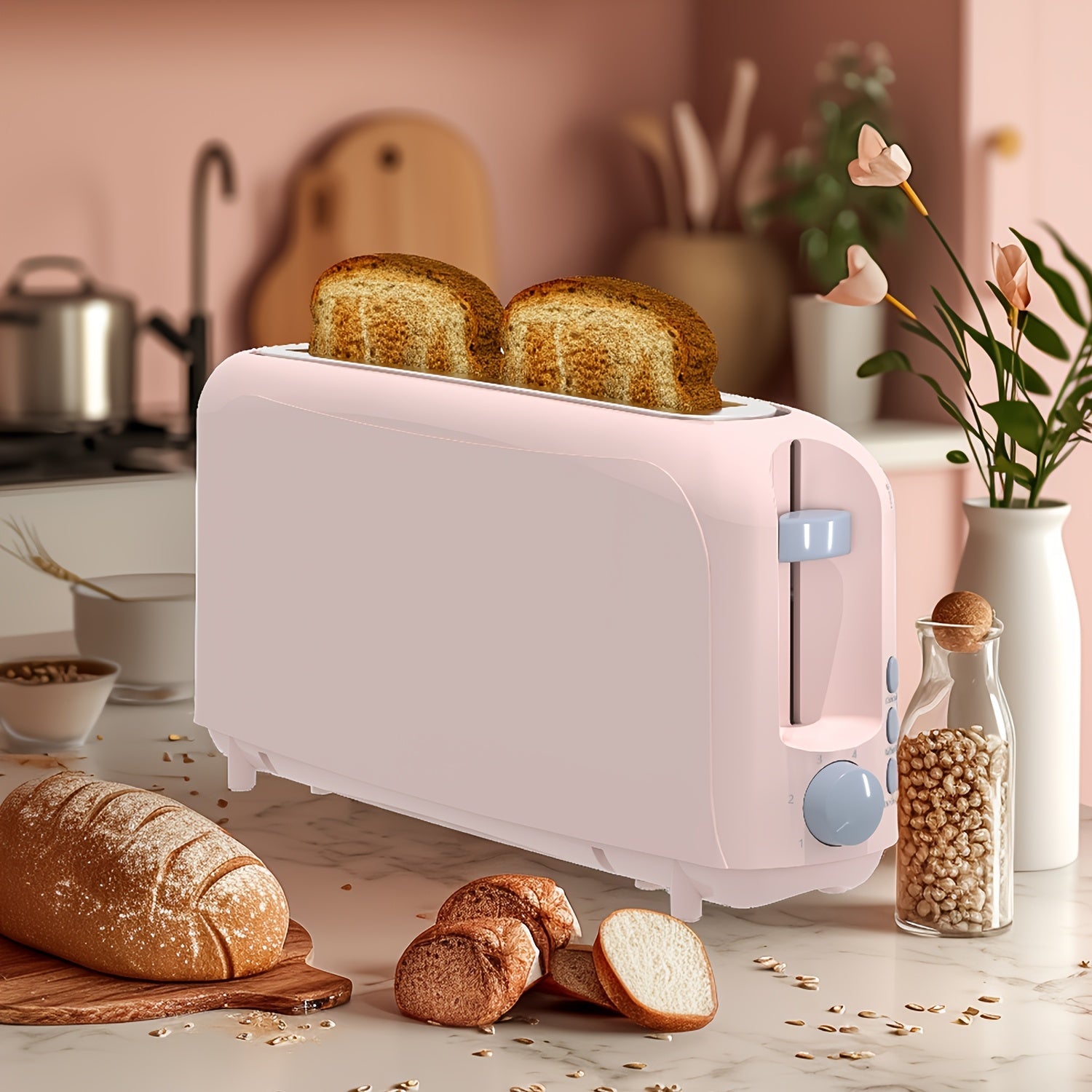 2 Slice Slim Toaster with 6 Shade Settings, Cancel Reheat Defrost Functions, Removable Crumb Tray ¨C Compact 750W Bread Toaster for Kitchen Counter, Fits Bread Waffle Bagel