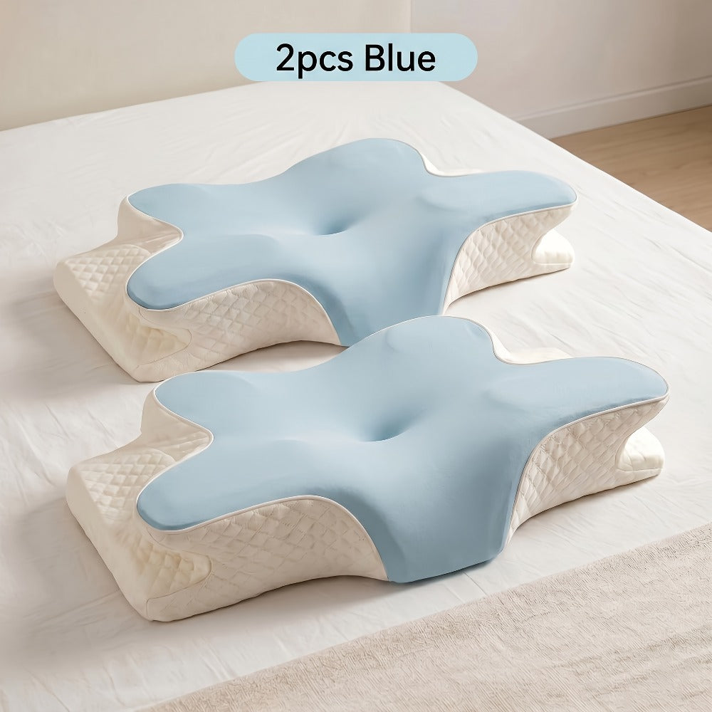 Cervical Neck Pillow for Sleeping - Butterfly Contour Memory Foam Ergonomic Support for Back & Side Sleepers, Slow Rebound Pressure Relief, Cervical Spine Alignment, Machine-Washable Cover, Multi-Color