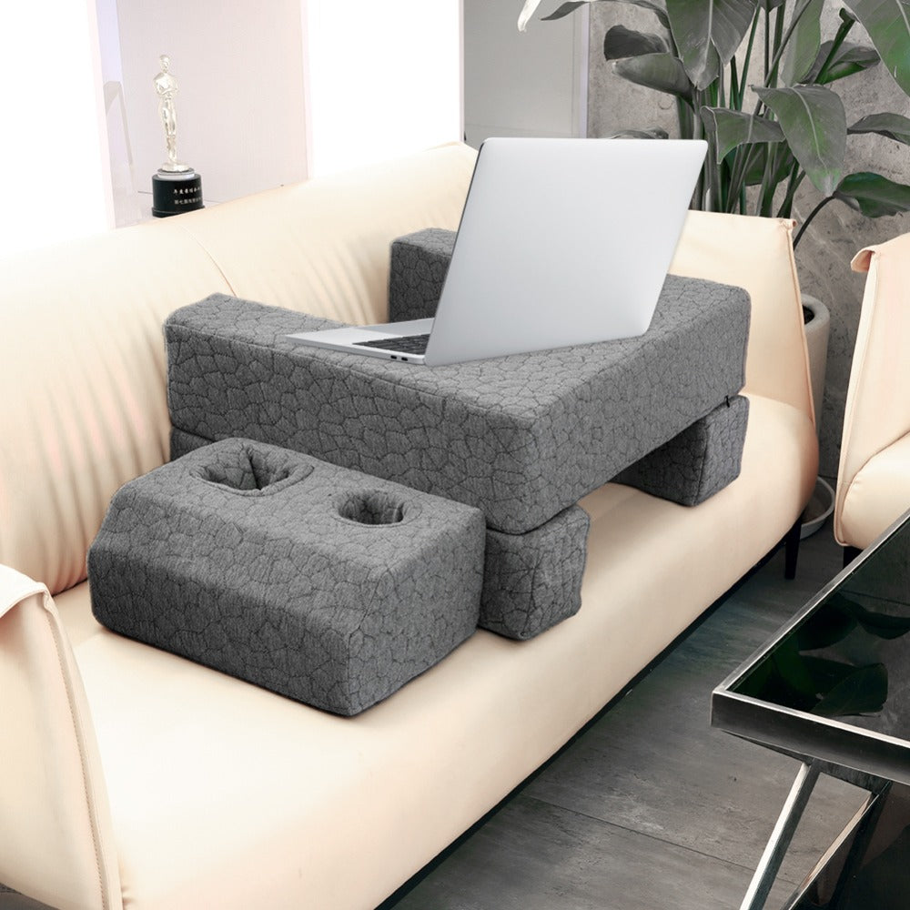 Adjustable Reading Gaming Wedge Pillow with Armrests ¨C Multipurpose Foam Support Pillow for Bed, Sofa & Floor, Steam Deck & Switch Compatible, Gray
