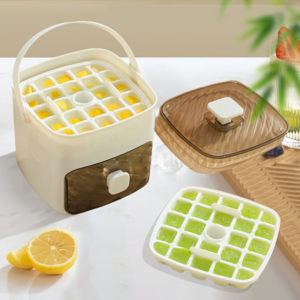 Ice Cube Tray with Lid 48 Compartment Stackable Double Layer Food Grade Plastic Ice Mold Easy Release Portable Ice Box for Beverages Coffee Tea Kitchen