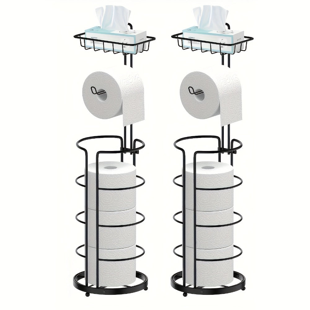 Freestanding Toilet Paper Holder Stainless Steel Stand with 3 Extra Roll Storage Modern Bathroom Organizer