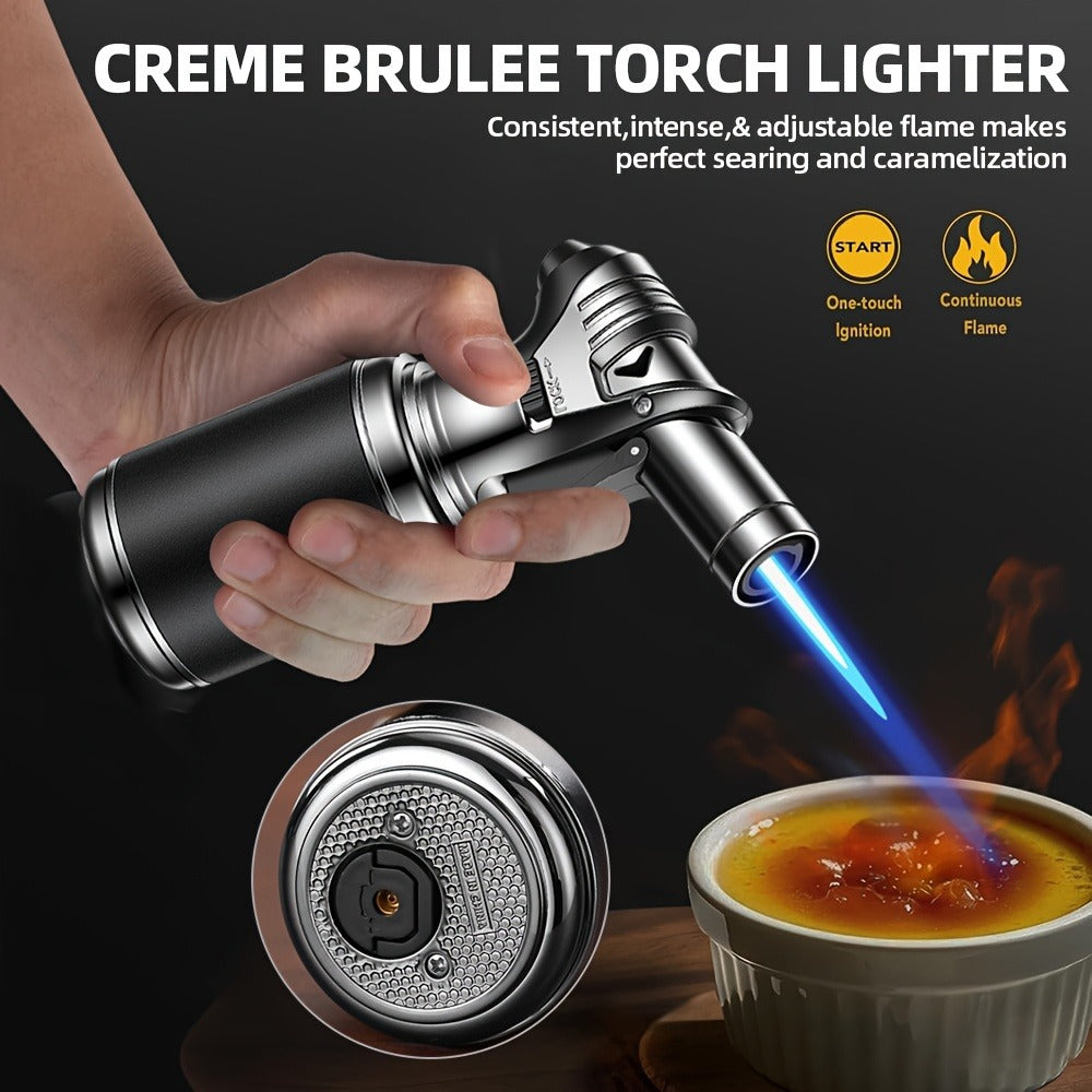 Big Tank Kitchen Butane Torch Lighter Adjustable Flame & Safety Lock - Refillable Blow Torch with Refill Adapters for Creme Brulee, BBQ, Desserts & Baking | Butane Not Included