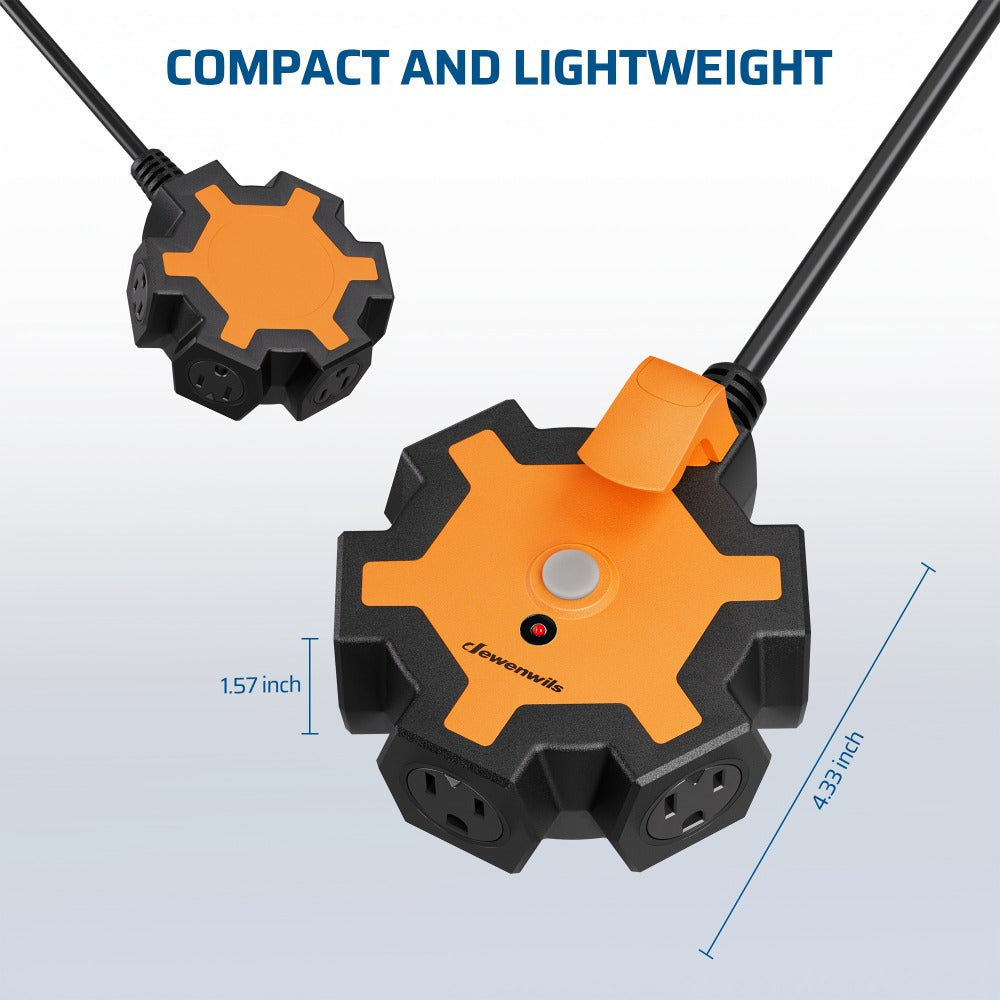Industrial Power Strip 5-Outlet 15ft Heavy Duty Extension Cord 14/3 AWG SJTW Circuit Breaker Swivel Safety Covers for Garage Workshop Workbench