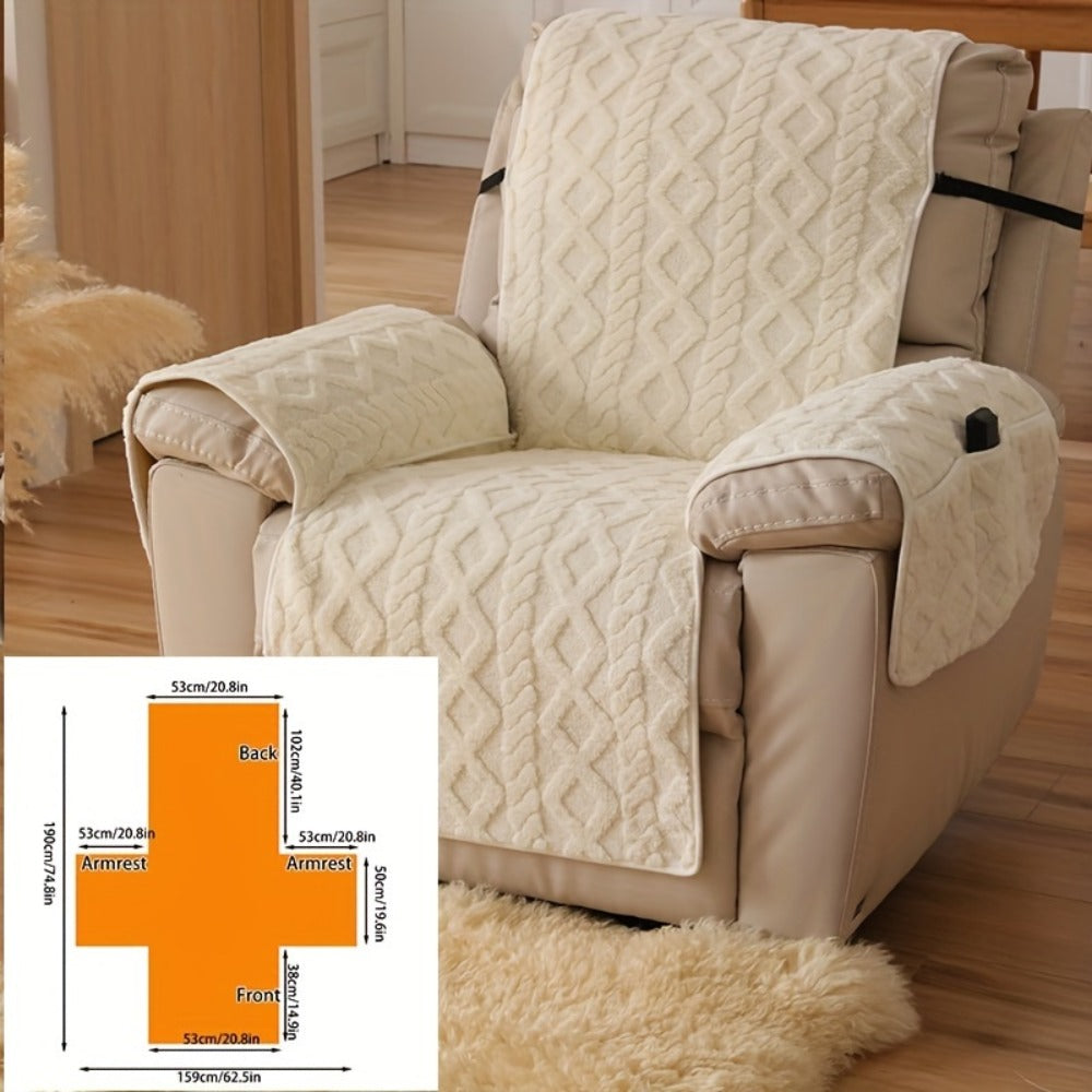 Recliner Cover Shu Velveteen Non-Slip Soft Plush Single Chair Sofa Cover - Pet Scratch Resistant Armchair Protective Slipcover | Deep Gray Light Grey Off White | Bedroom Office Living Room Home Decor