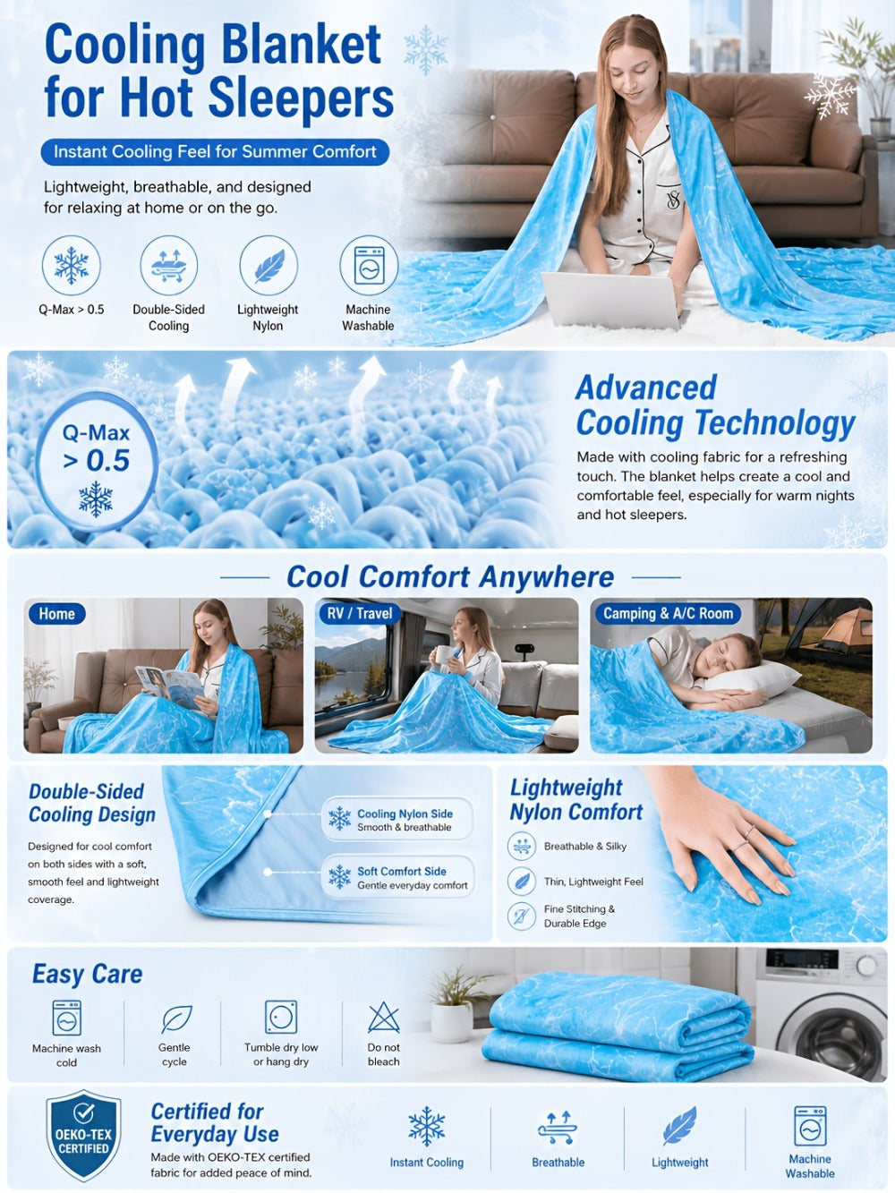 Cooling Blanket for Hot Sleepers - Summer Lightweight Breathable Throw Blanket Double-Sided Soft Cool Blanket for Bed Couch Sofa Night Sweats Hot Flashes Relief Tie-Dye & Solid Colors