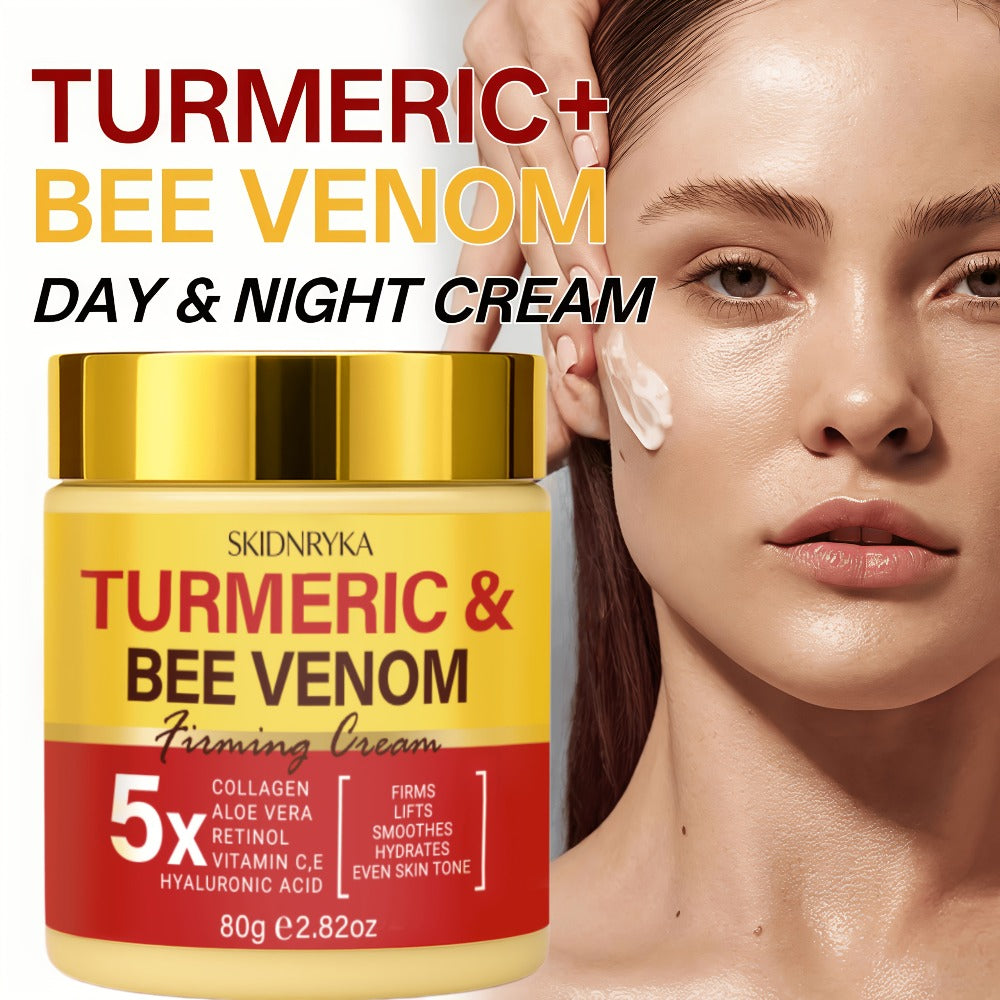 Turmeric Bee Venom Moisturizing Cream Set 2pcs - Firming Lifting Face Cream with Hyaluronic Acid Collagen Vitamins C E - Anti-Aging Day Night Cream for All Skin Types Non-Greasy Nourishing Skincare