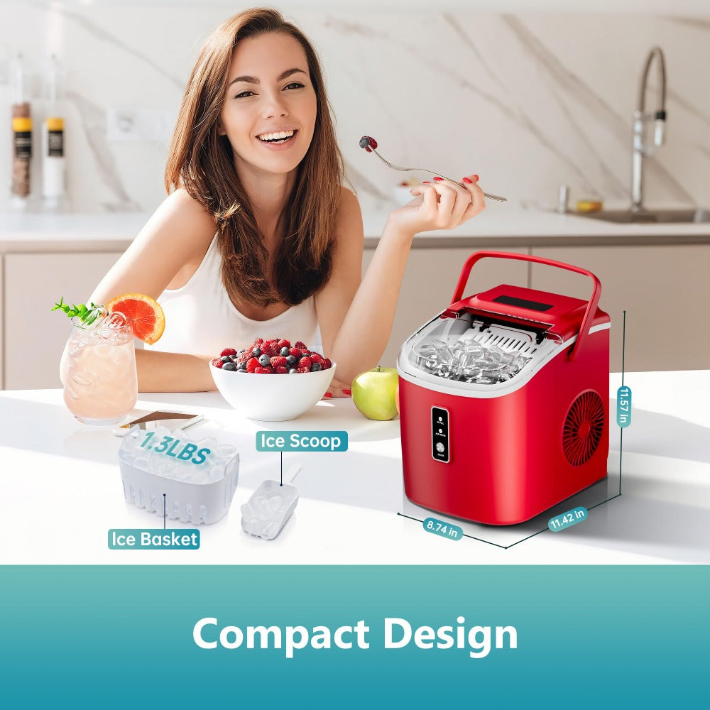Self-Cleaning Ice Maker Countertop 8 Cubes in 6 Minutes, 2 Ice Sizes S/L, 26-29 Lbs Per Day, Smart ICE FULL & ADD WATER Indicators, Portable Handle, 6 Colors for Home Kitchen Camping RV