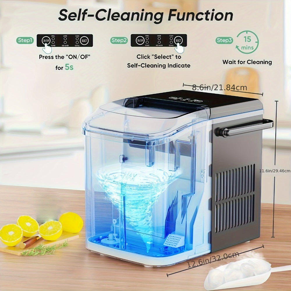 Countertop Ice Maker Machine Portable 9 Bullet Ice Cubes in 6 Minutes 26.5 Lbs Per 24 Hours 1.5L Water Tank Self-Cleaning with Handle Basket Scoop for Home Kitchen Office Bar Party Camping RV