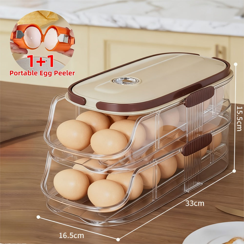 Egg Organizer for Refrigerator, Multi-Layer Auto-Rolling Egg Rack with Large Capacity ¨C Space-Saving Egg Storage Dispenser for Fridge, Cabinet & Countertop, Ideal for Busy Families