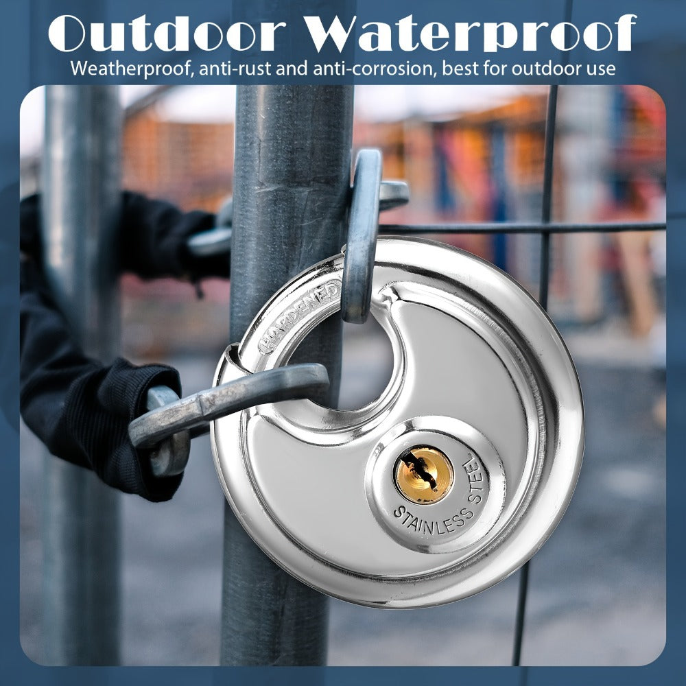 Padlocks with Same Key - 10pcs Stainless Steel Disc Lock Set, Keyed Alike Discus Pad Lock 2-3/4 Inch Wide 3/8 Inch Shackle, Outdoor Weatherproof Lock for Storage Unit, Shed, Garage, Gate & Fence