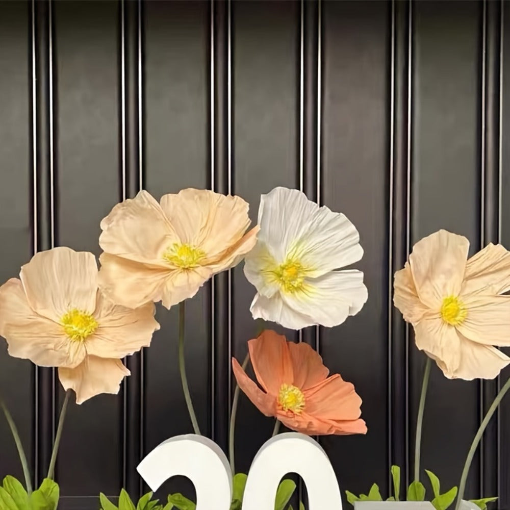Giant Paper Poppy Artificial Flower - Super Large Floor Standing Fake Flower for Wedding Backdrop, Shop Window Display, Event & Party Decoration, Paper Art Floral Decor, Multiple Colors