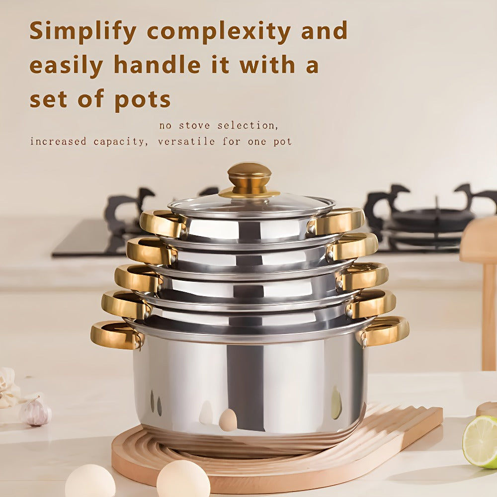 Non-Stick Cookware Set Pots and Pans 10 & 12 Piece ¨C Heat-Resistant Frying Pan, Saucepan & Stewpot | Honeycomb Coating Stainless Steel Kitchen Cooking Set for All Stoves | Stylish Durable Multifunctional