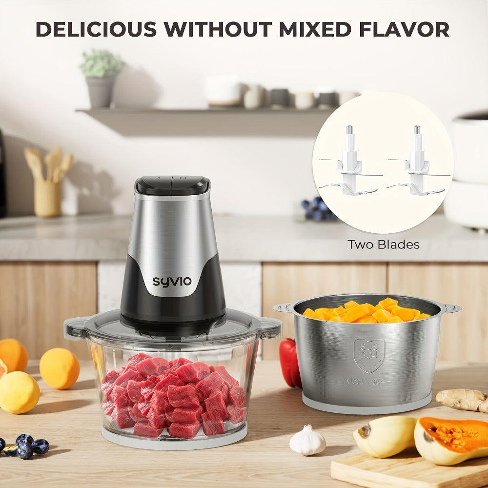 Mini Electric Food Processor 450W with 2 Bowls & 4 Bi-Level Blades, Meat Grinder & Vegetable Chopper for Baby Food, Onion, Meat & Herbs, 2-Speed 8-Cup Food Chopper, Black