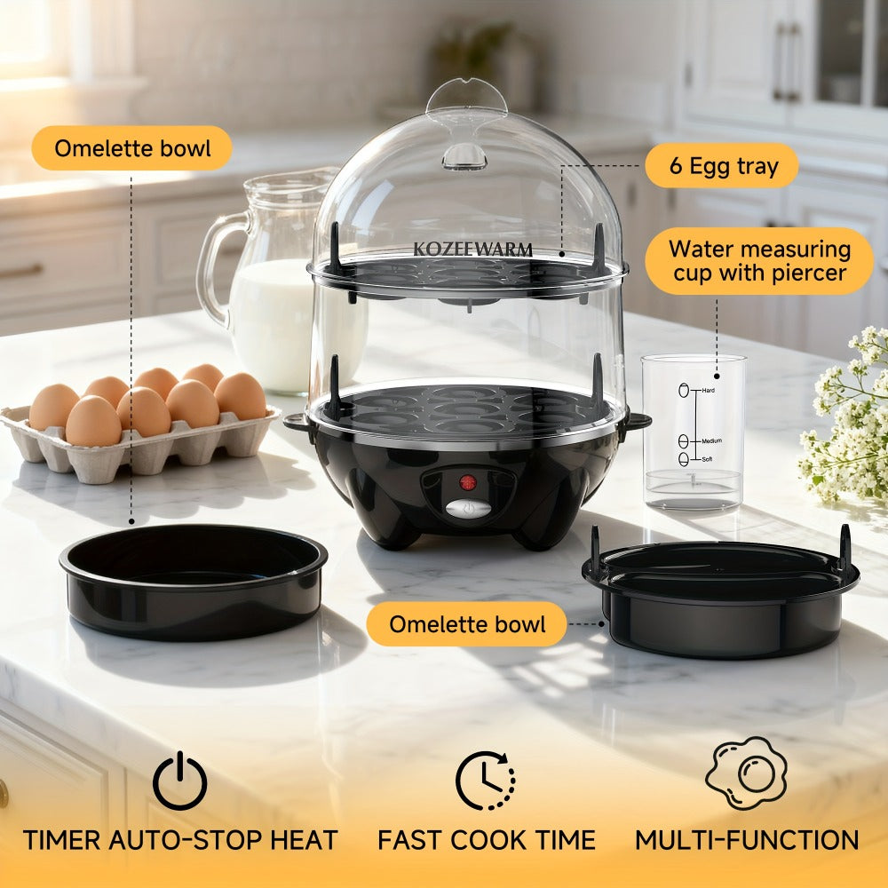 Electric Egg Boiler & Cooker with Auto Shut-Off ¨C Single & Double Layer, Multi-Function for Hard Boiled, Soft Boiled, Scrambled, Omelette, Steamed Vegetables & Dumplings, 4 Colors