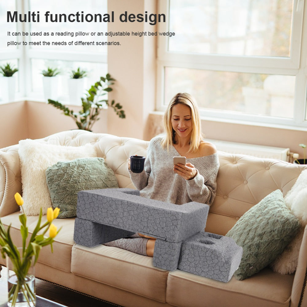 Adjustable Reading Gaming Wedge Pillow with Armrests ¨C Multipurpose Foam Support Pillow for Bed, Sofa & Floor, Steam Deck & Switch Compatible, Gray