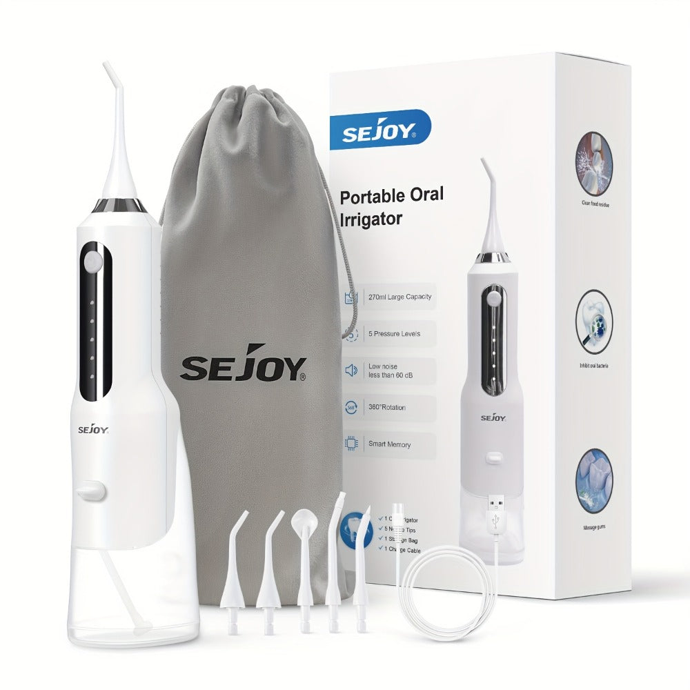 Cordless Water Flosser Dental Oral Irrigator - 5 Cleaning Modes, 5 Jet Tips, Rechargeable Wireless Teeth Cleaner for Deep Gum Care, Plaque Removal & Braces, Home & Travel Dental Gift