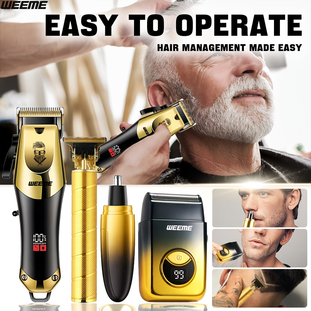 Men's Grooming Kit USB Rechargeable Hair Clipper Set with Nose Trimmer Electric Shaver Detail Trimmer 8 Limit Combs Professional Haircut Kit Father's Day Christmas Gift Gold