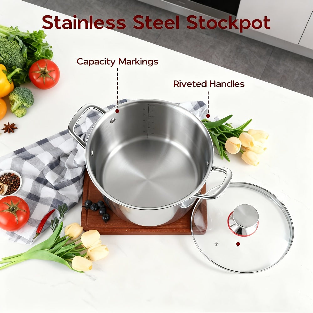 Stainless Steel Deep Pot Cookware Set 10 & 12 Piece with Lids & Dual Handles ¨C Oven Safe Soup Hot Pot Pasta Seafood Stew Pots | Silver Pink Gold | Home Restaurant Cooking Gift Set