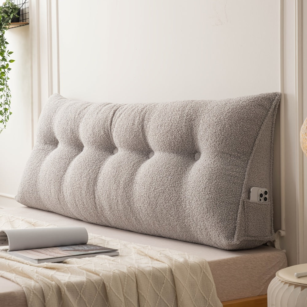 Bed Wedge Pillow Headboard Pillow with Side Pockets Removable Washable Cover Teddy Velvet Reading Pillow Twin Queen King