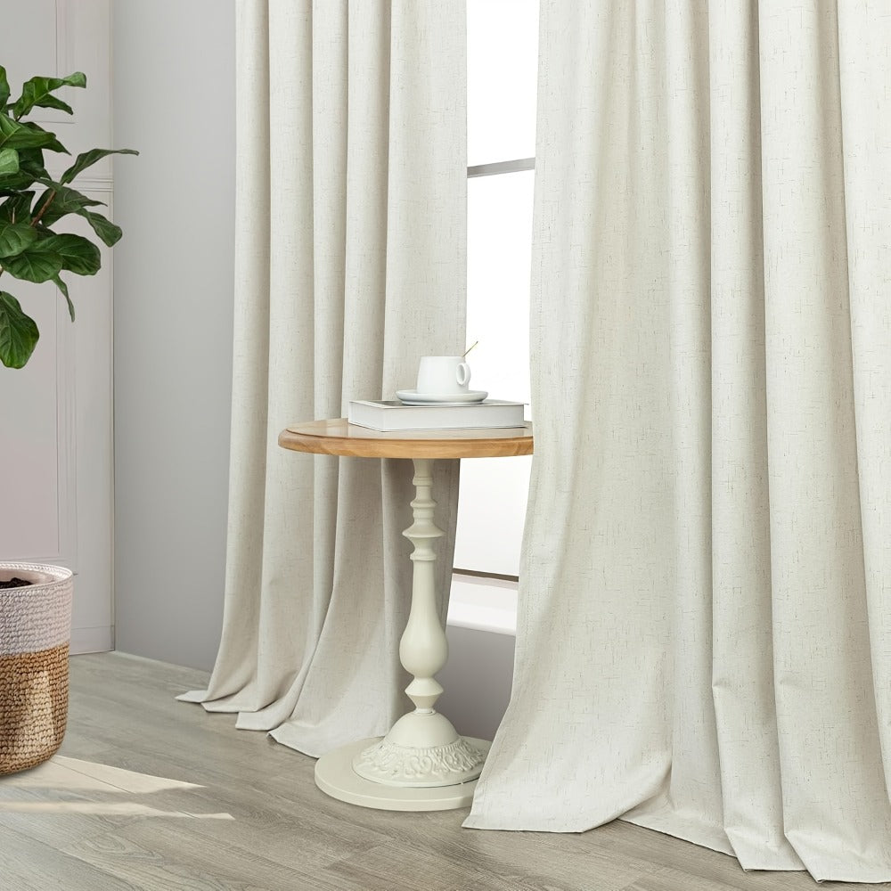 Blackout Curtains 2 Panels 100% Blackout Linen Textured Thermal Insulated Grommet Window Drapes Noise Reducing for Bedroom Living Room Hall - Full Light Blocking Room Darkening Curtains