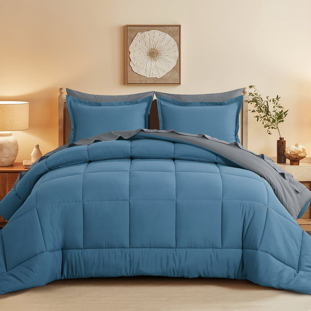 7 Piece Comforter Set Luxury Soft Fluffy Bedding All Season Bed in a Bag with Comforter Fitted Sheet Flat Sheet Pillowcases Hypoallergenic Breathable Easy Care Queen King Twin XL Full
