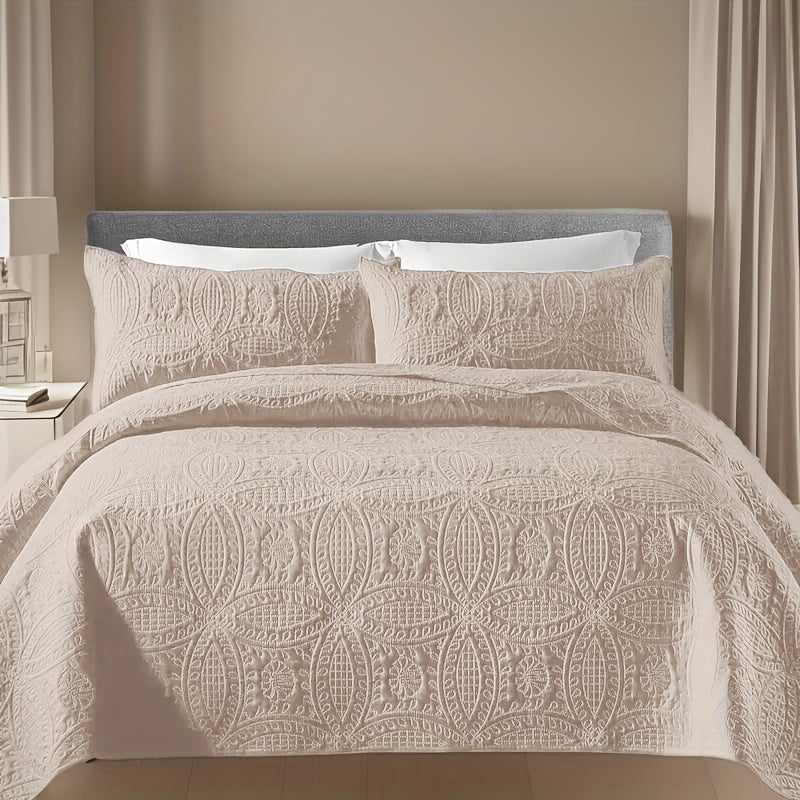 Quilt Set 3 Piece Soft Lightweight Bedding - Thin Bed Quilt with 2 Pillowcases for Bedroom Guest Room, Full Queen King, All Season Comforter Set, 10 Colors