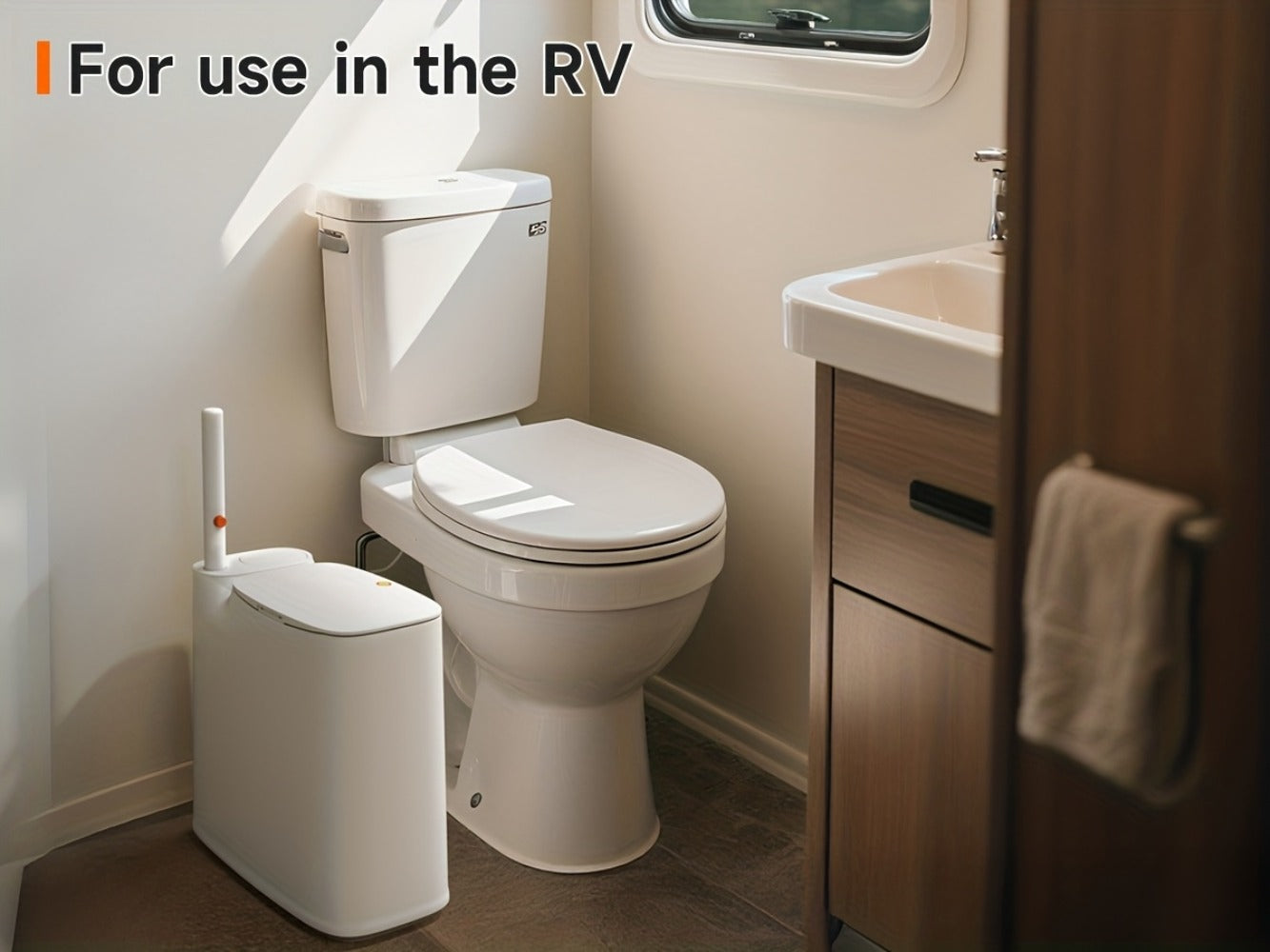 Toilet Brush and Trash Can 2-in-1 Set - Disposable Brush Heads Slim 7.7L Bathroom Waste Bin with Push Lid Hygienic No-Touch Cleaning System Space Saving ABS Plastic | White | RV Apartment Small Bathroom