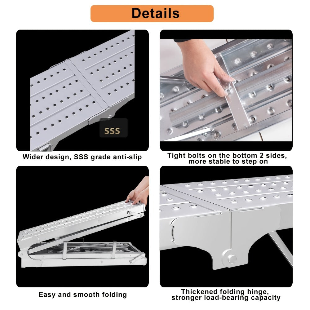 Adjustable Folding Scaffolding Work Platform 800 lbs, Portable Drywall Bench Step Ladder with Anti-Slip Feet & Safety Lock, Height 31.5¡±-49.2¡±, for Painting, Cleaning, Car Washing & Decorating