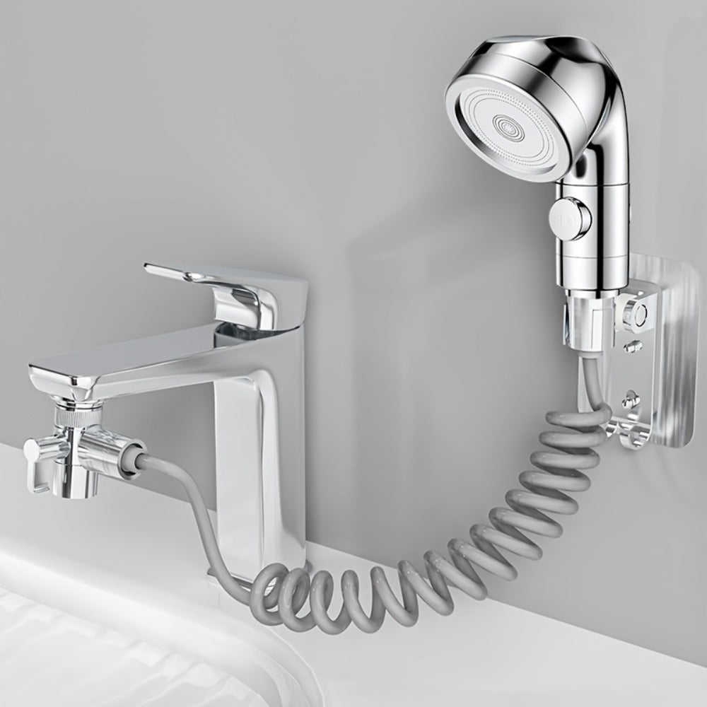 Faucet Extender Pull-Out Retractable Showerhead for Washbasin - Hot & Cold Compatible Hair Washing Sink Sprayer, Basin Extension Attachment for Bathroom Sink, 1-Speed & 3-Speed Options