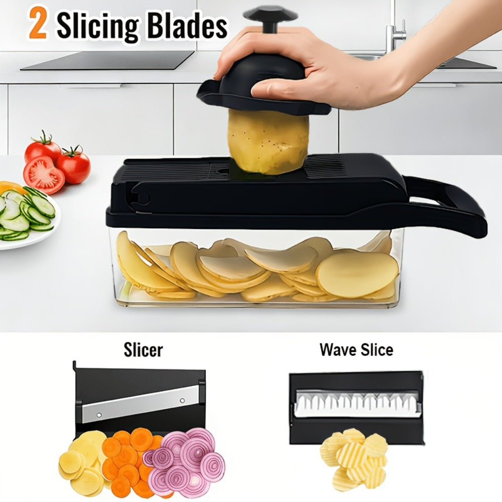 Vegetable Chopper 18-in-1 Food Chopper Slicer with 8 Stainless Steel Blades Food-Grade Mandoline Slicer for Onions Carrots Potatoes Salad Kitchen Meal Prep Tool