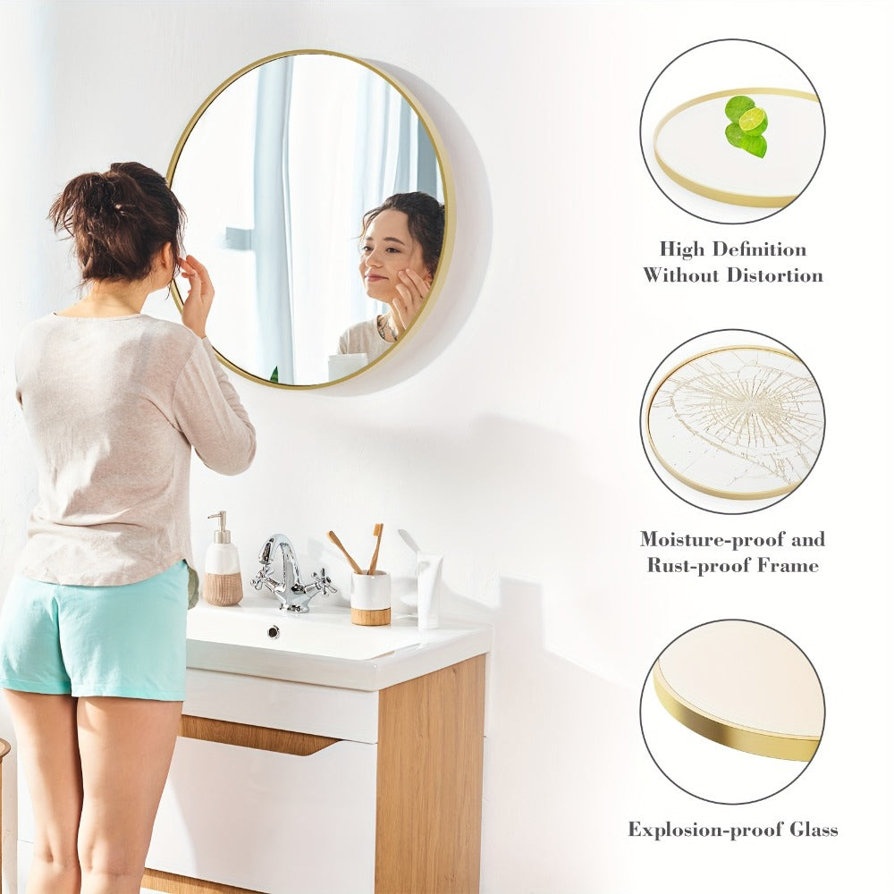 Round Wall Mirror Aluminum Alloy Frame ¨C Modern Circle Mirror for Bedroom, Bathroom & Living Room, Tempered Glass, Black & Gold, 20in 28in 30in 36in