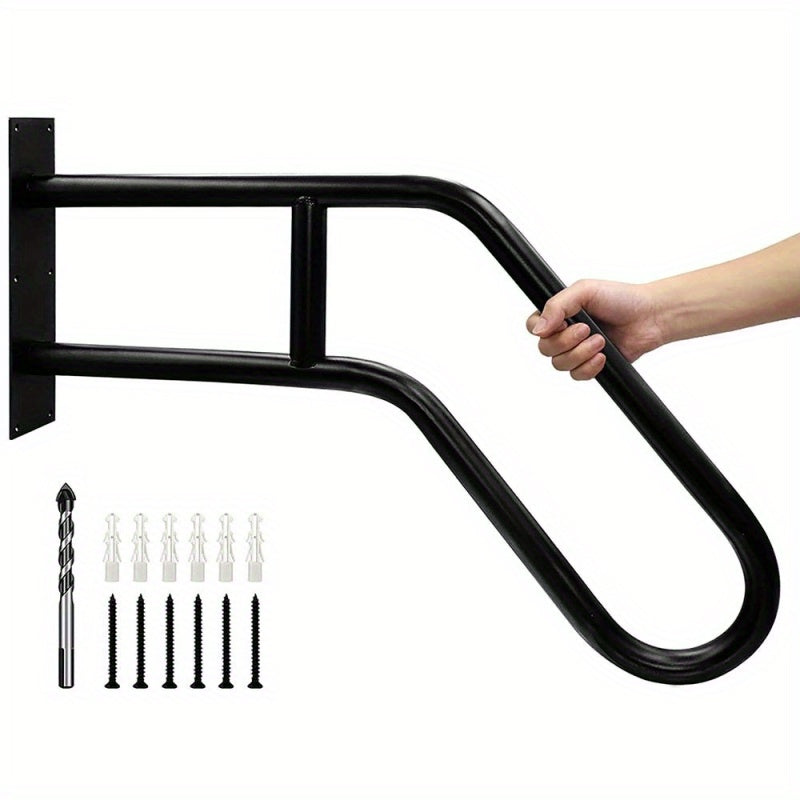 Stair Handrail Outdoor Anti-Slip Wall Mounted for 1-3 Steps ¨C U-Shaped Carbon Steel Grab Bar, 600 lb Capacity, Rust-Resistant, for Porch, Garden, Bathroom ¨C Safe for Elderly, Kids, Disabled & Pregnant