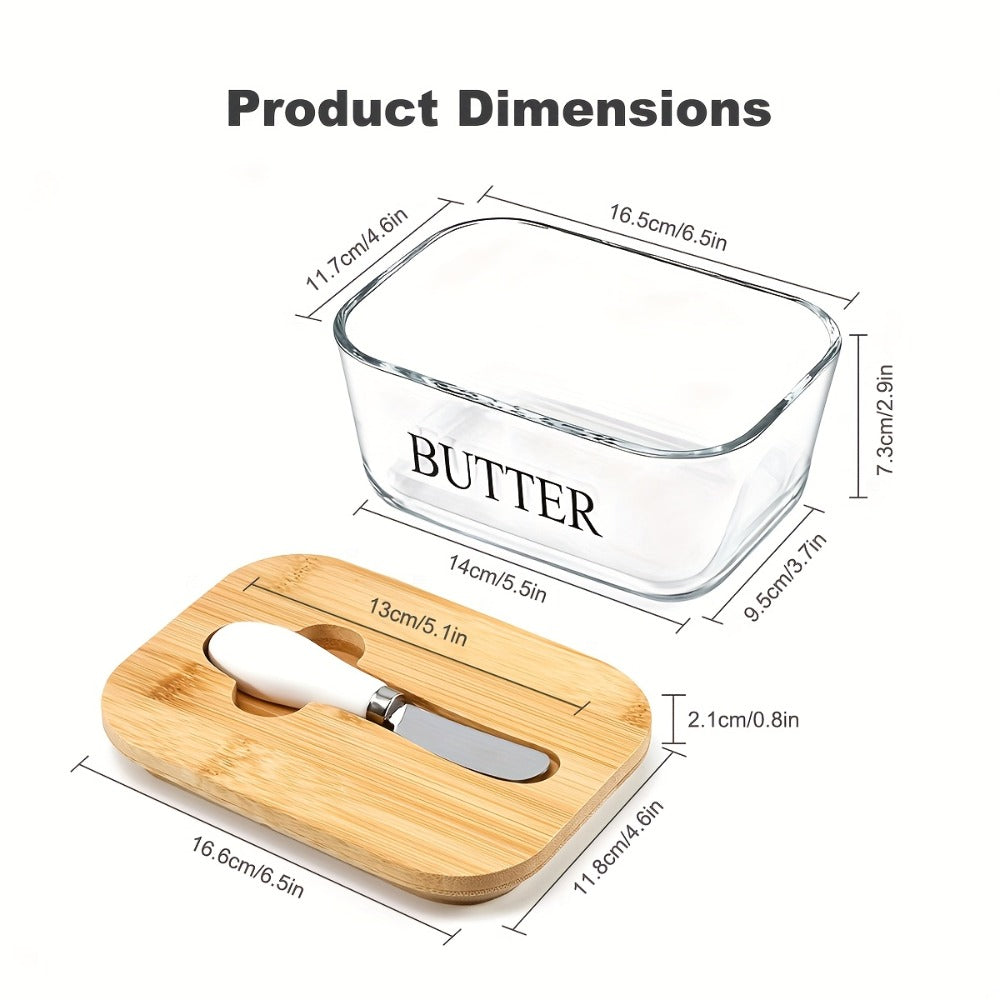 Glass Butter Dish with Lid and Knife ¨C 1lb Large Airtight Butter Keeper Clear Glass Countertop Butter Container for Refrigerator Door Shelf Kitchen Decor & Gift